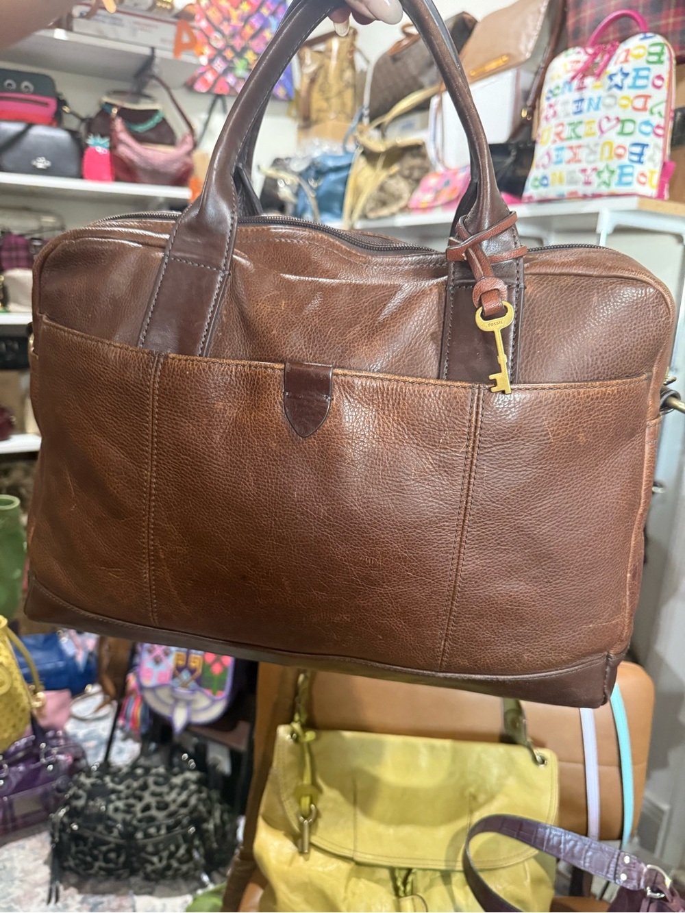 Fossil Vintage in Brown Leather-Briefcase Classic Carryall- Unisex